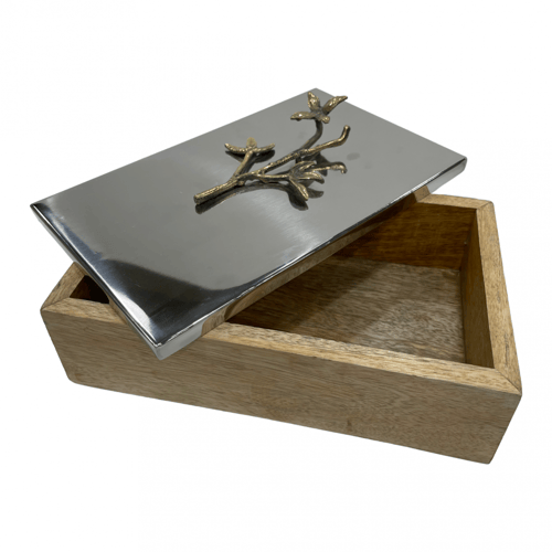 علبة تقديم خشب هندي غطاء أستيل