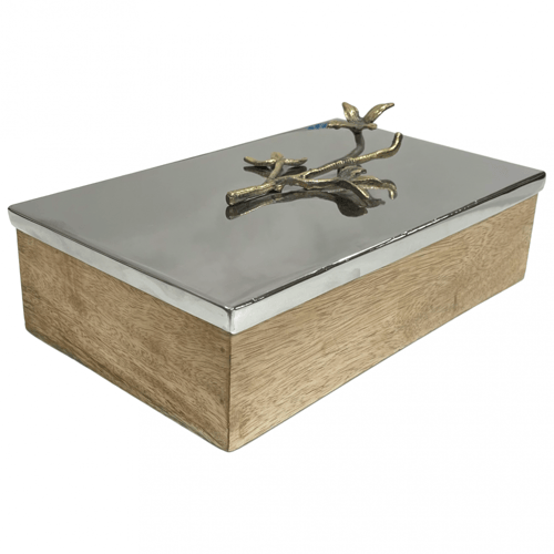 علبة تقديم خشب هندي غطاء أستيل