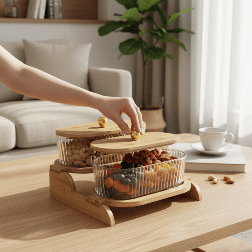 طقم تقديمة زجاج باستاند خشب