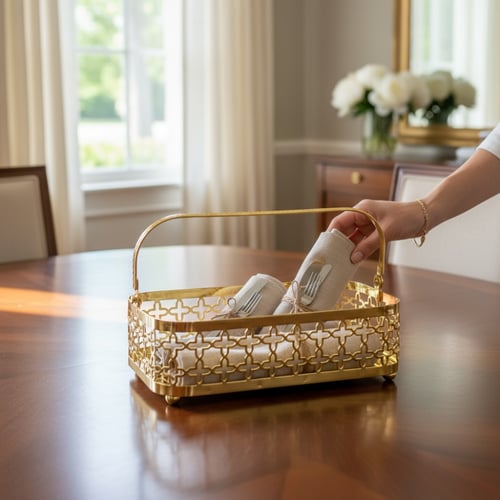 صينية حديد مستطيل ذهبي بشيال