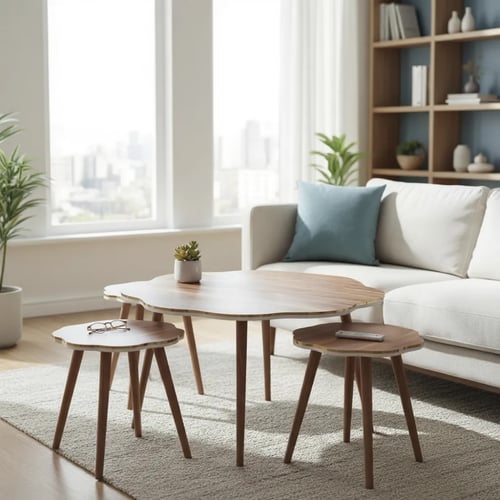 طقم طاولات خشب 5 حبة بني