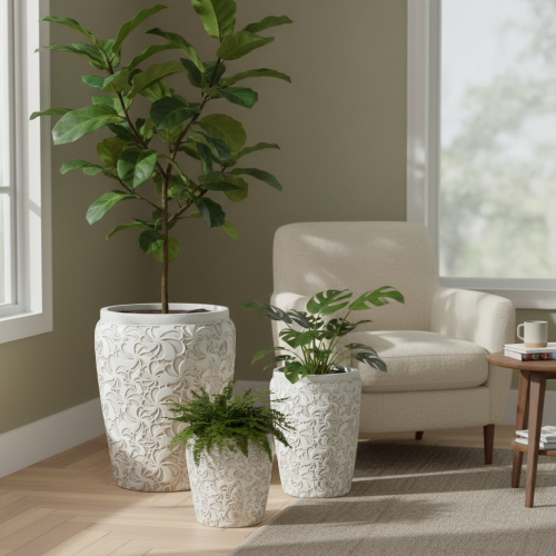 مركن أشجار جبس داخلي وخارجي لون بيج