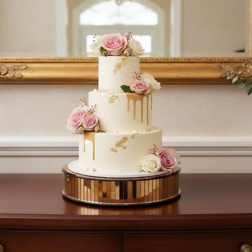 قاعدة مرايا مدور ذهبي 25 سم