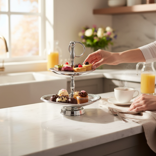 ستاند حلا ستل استيل هندي مزخرف بأطراف كرستال