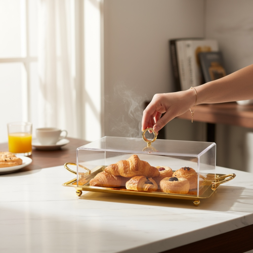 صحن تقديم ذهبي بغطاء