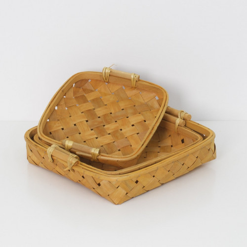 سلة خوص بيضاوي بيد خشب