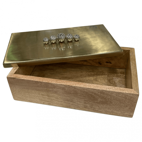 علبة تقديم خشب هندي غطاء حديد