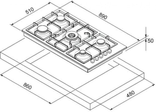 سطح 90سم غاز شبك خفيف ماستر جاز ايطالي موديل ( H95...