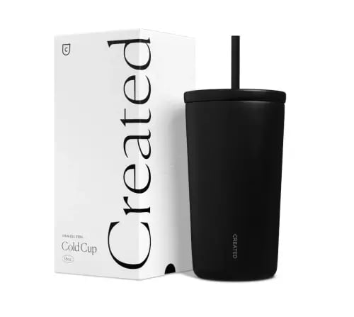 كوب من كريتد حافظ للحرارة و البرودة مع مزاز - 475 مل - اسود | Created COLD CUP - 16oz