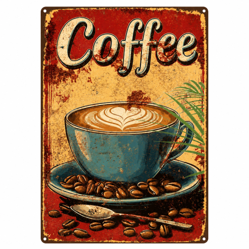 لوحة معدنية | تصميم عتيق coffee كوب ازرق |20*30