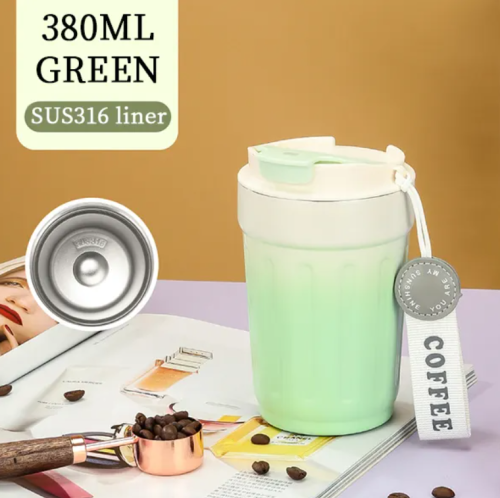 كوب ستيل مطلي بالسيراميك حافظ للحرارة - اخضر 12oz