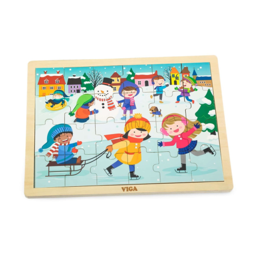 Educational wooden puzzle for children winter scen...