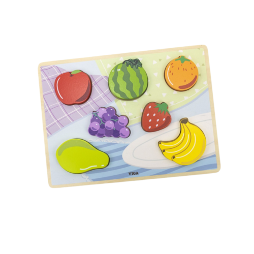 Educational puzzle for children, wooden fruits, de...