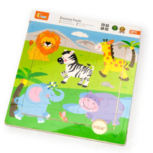 Wooden educational puzzle for children wild animal...