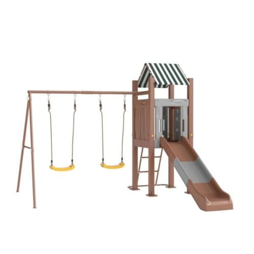 مجموعة الارجوحة مع منزلق و ممر مع مظلة