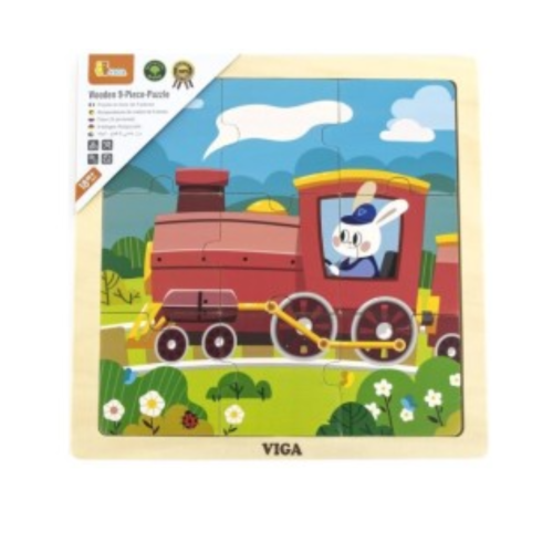 Wooden educational puzzle for children, train, 9 p...