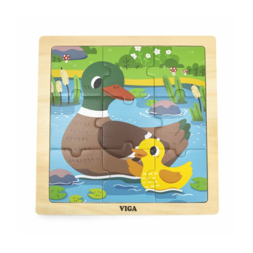 Wooden educational puzzle for children, duck, 9 pi...