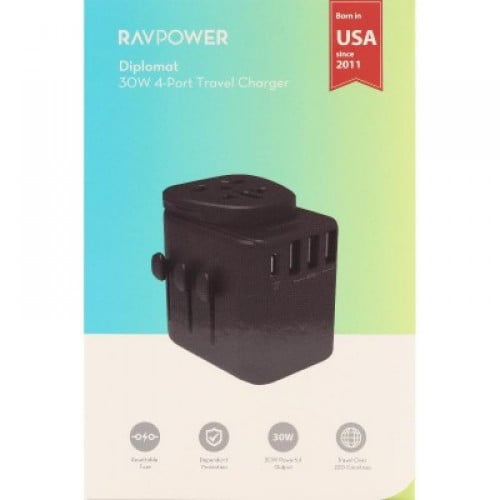 شاحن راف باور جداري متعدد المخارج للسفر أسود