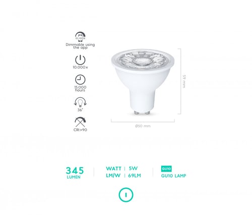 لمبة GU10 ذكية 345 لومين درجة لون الاضاءة 6500K-18...
