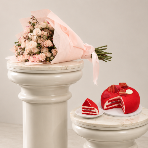 Annie & Dani's Red Velvet Cake | Yebrae Rose Bouquet