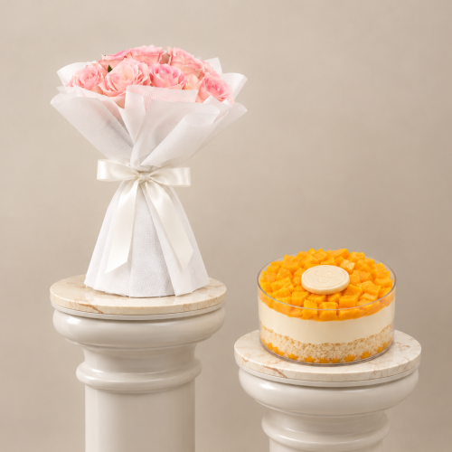 Mango Pudding Cake by Ani & Dani | Pink Rose Bouquet