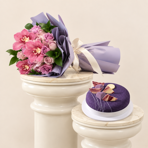 Lily and Jouri bouquet (30 pieces) with cake from Annie and Dani