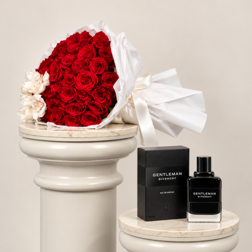 Givenchy Gentleman Perfume | Bouquet of 25 Red Roses