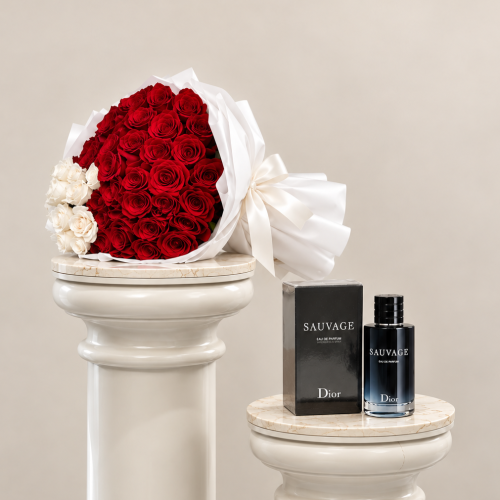 Dior Sauvage Original Perfume | Bouquet of 50 Red Roses