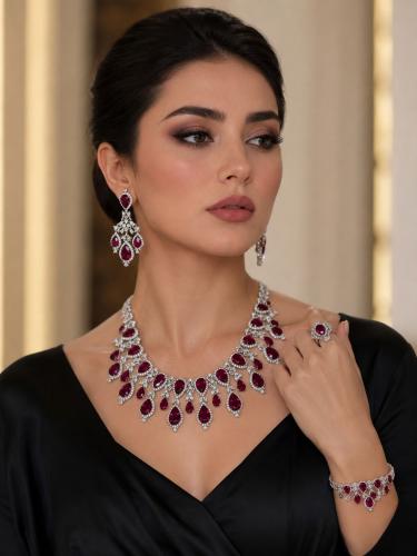طقم ملكي فاخر .. بألوان كأحجار التورمالين (عقد + ا...