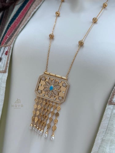 طقم فاخر (سلسال طويل + حلق) مطلي