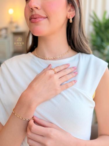 طقم فاخر متكامل مطلي (عقد + حلق + اسوارة + خاتم)