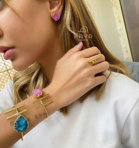 طقم متكامل (اسوارة + خاتم + حلق) مطليين ومرنين