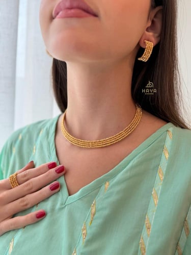 طقم فاخر متكامل (عقد تشوكر + اسوارة + خاتم + حلق)