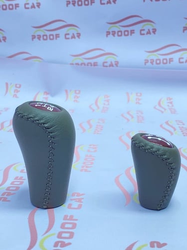 رمانة قير شاص ربع جلد رصاصي مع خشبي غامق