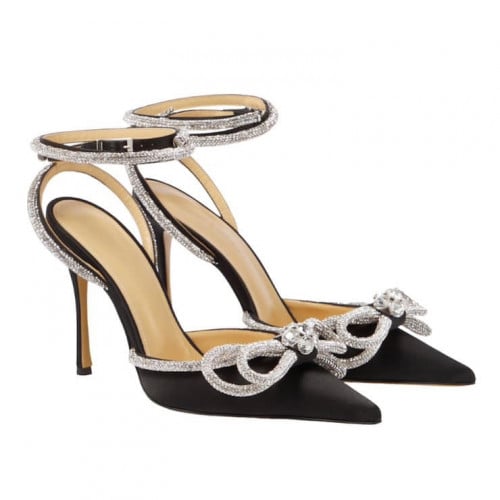 Double bow embellished satin pumps