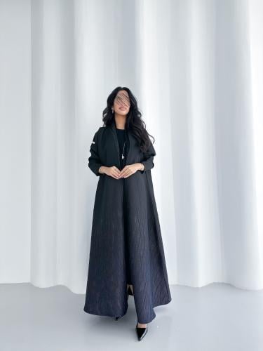 83# عباية جاكار اسود قصة نص كلوش مع طرحة بطرف من ن...