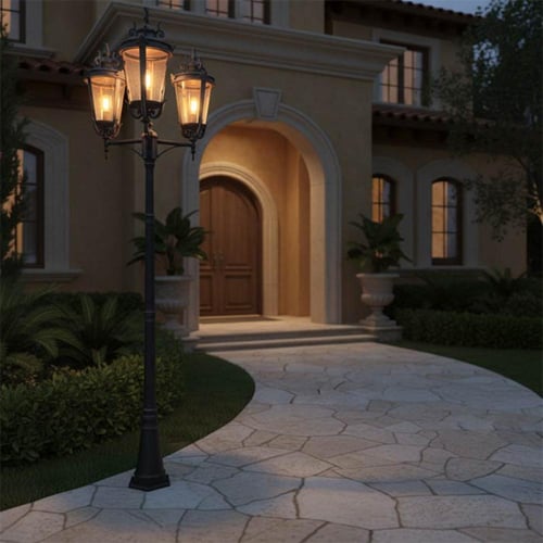 عامود ثلاثي خارجي وسط برونز+ذهبي غامق زجاج تشامبين...