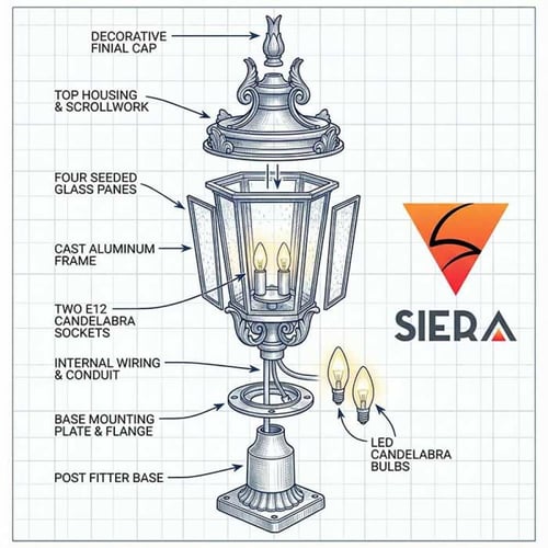 ستاند فوق السور خارجي ضخم برونز+ذهبي غامق زجاج تشا...