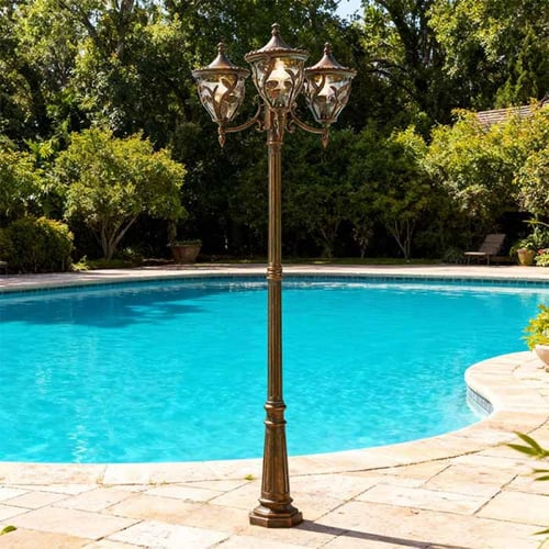 عامود ثلاثي ورود أسود وزجاج مفرغ 2.19 متر 0089M-PL