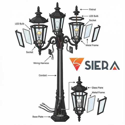 عامود ثلاثي خارجي وسط برونز+ذهبي غامق زجاج تشامبين...