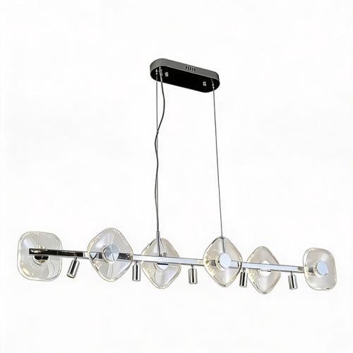 Linear Bar Chrome Chamfered Crystal Chandelier with 6 Crystals + 5 Spotlights (23W) - Model MD5212