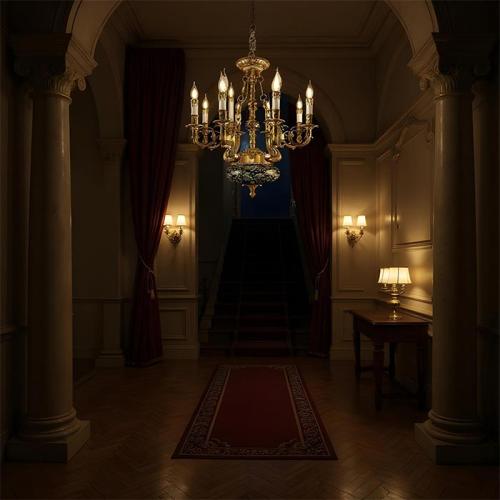 ثريا كلاسيك شمعدان ذهبي زخرفة نباتية - 9075-8+4