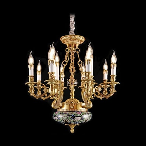 ثريا كلاسيك شمعدان ذهبي زخرفة نباتية - 9075-8+4