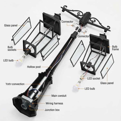 عامود ثلاثي روزتو أسود وزجاج 2 متر 0468M-PL