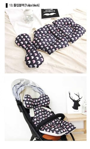 وسادة مقعد عربة الطفل وكرسي السيارة(منقّط وردي)نسي...