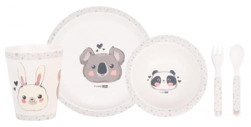 طقم عشاء من الخيزران الحيوانات ، رمادي