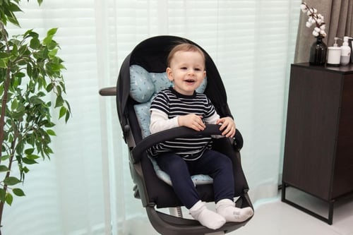 وسادة مقعد عربة الطفل وكرسي السيارة(منقّط وردي)نسي...