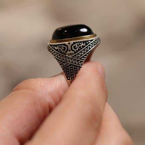 خاتم عقيق يماني اسود طبيعي A-063