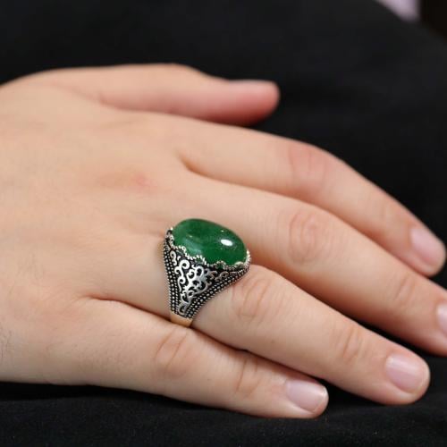 خاتم عقيق اخضر H-074