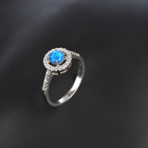 خاتم فضة نسائي مميز بحجر أوبال أبيض فريد T-06